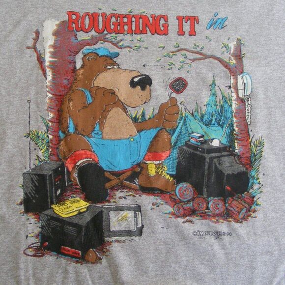 ROUGHTING IT IN Tshirt, XL, Single stitch, Screen Stars, Bear, Glamping, 1990 - Picture 2 of 11